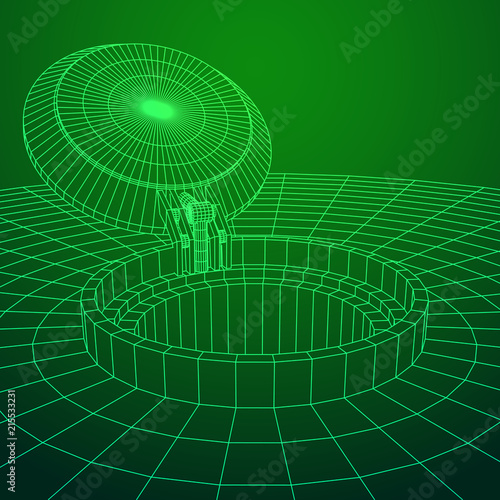 Cover rocket silo intercontinental ballistic missile. Wireframe low poly mesh vector illustration