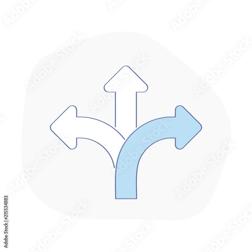 Pointer of intersection, crossroad, choice among different variants of motion and traffic options, directions, choice among several arrows