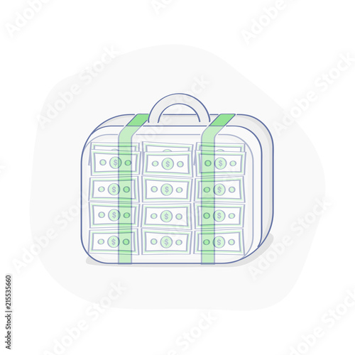 X-rayed suitcase full of money. Financial success, wealth, fortune, banking, savings, about a million dollars in cash in open case
