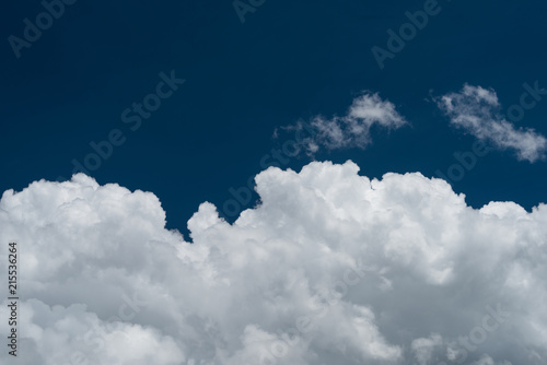 Wonderful blue sky and bright white cumulus clouds panorama