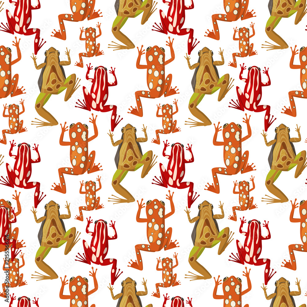 Frog vector cartoon tropical wildlife animal green froggy nature funny illustration toxic toad amphibian seamless pattern background. Frog vector cartoon tropical wildlife animal green froggy nature funny illustration toxic toad amphibian seamless pattern background.