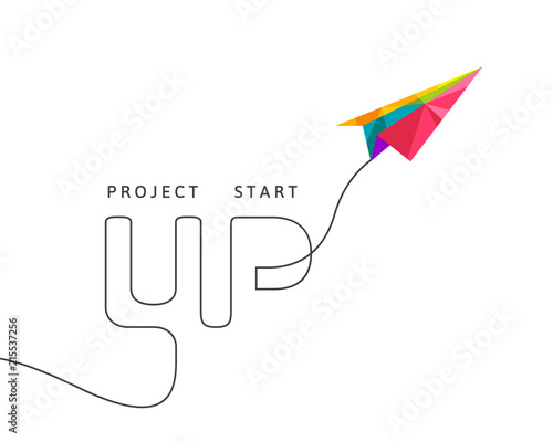 Project start up concept with multicolor paper plane made in polygon design on white background photo