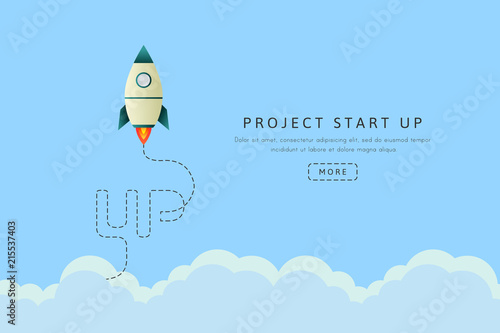Project start up concept with rocket space ship. Vector illustration and banner in flat design.