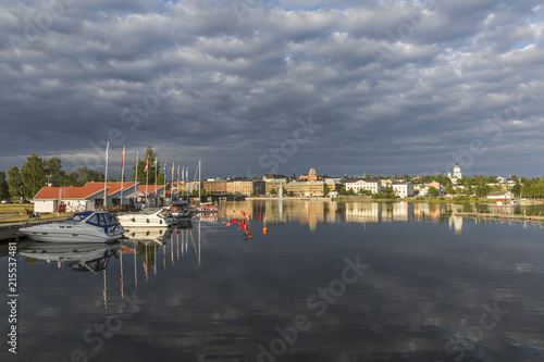 Obraz na płótnie Beautiful view of the city of Harnosand in the rays of the evening sun w salonie