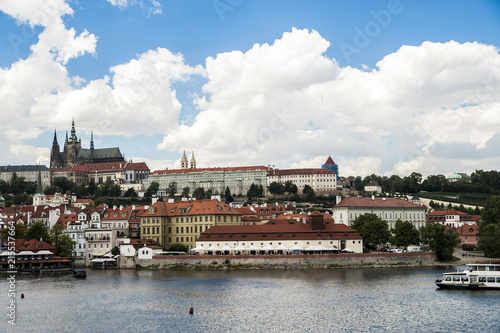 Cityscape of Prague with view on Hradcany (Burgstadt) Castle and Vltava River.