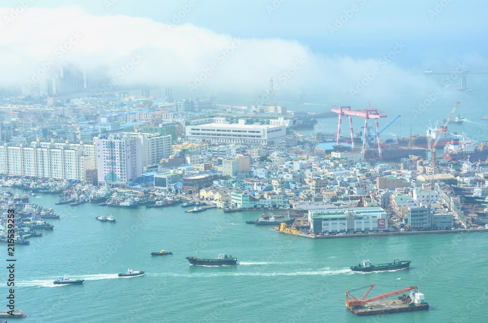 Aerial View of Busan Port from Busan Tower in South Korea Aerial View of Busan Port from Busan Tower in South Korea
