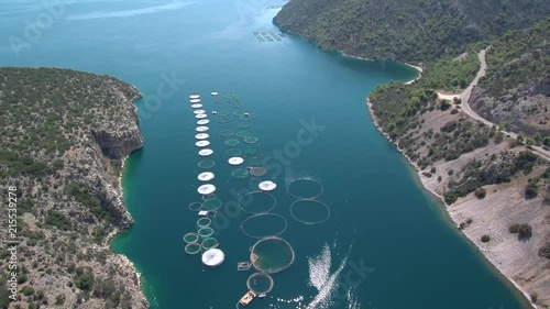 Aerial shot of a fish farm in Greece located in Saronic gulf near Sofiko village. photo