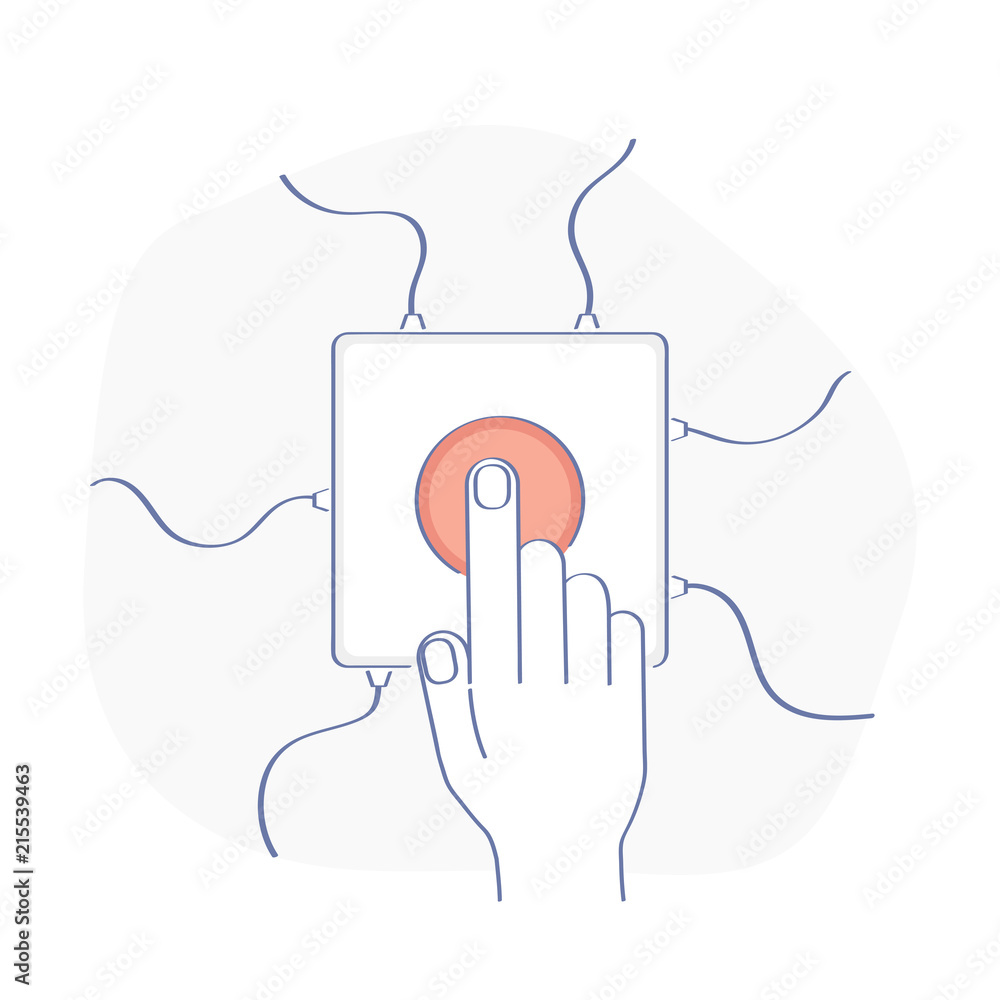 Obraz premium Push the red button icon. Start technology processes, run work, turn on functions, launch energy or project