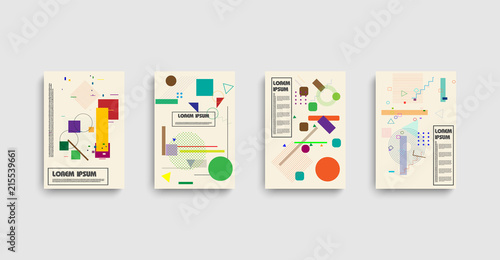 Bauhaus in modern style on halftone background. Vector design banner background. 