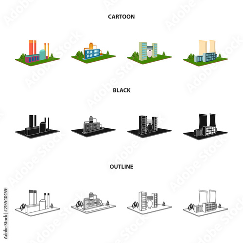 Processing factory,metallurgical plant. Factory and industry set collection icons in cartoon,black,outline style isometric vector symbol stock illustration web.