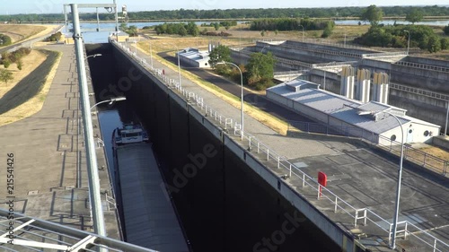 The sluice, ship elevator Magdeburg Rothensee between the river Elbe and the canal Mittellandkanal, Germany photo