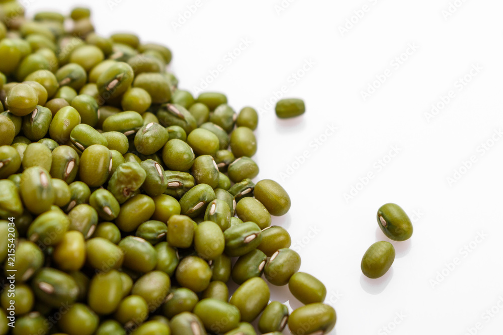 fresh muung beans on a white background