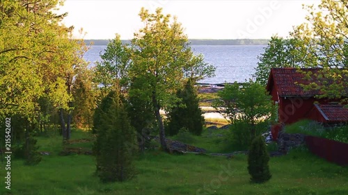 Red Barn with Lake View in Sweden photo