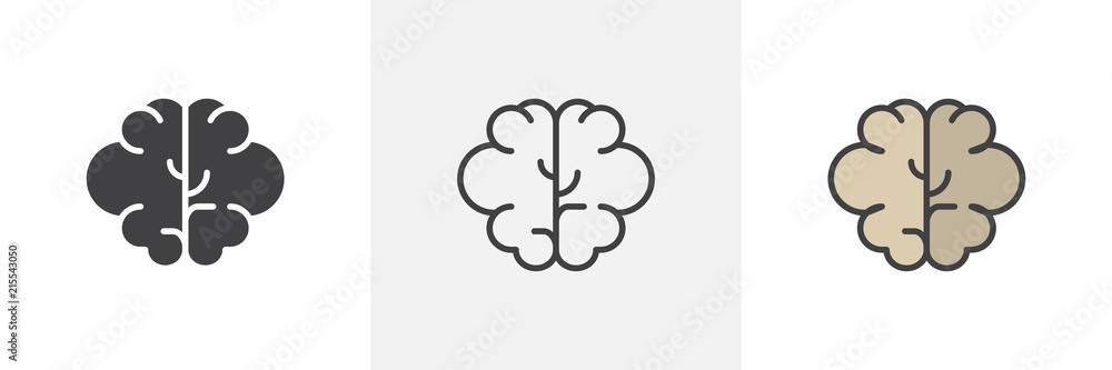Brain icon. Line, solid and filled outline colorful version, outline and filled vector sign. Intelligence symbol, logo illustration. Different style icons set. Vector graphics Brain icon. Line, solid and filled outline colorful version, outline and filled vector sign. Intelligence symbol, logo illustration. Different style icons set. Vector graphics