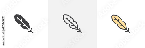 Feather icon. Line, solid and filled outline colorful version, outline and filled vector sign. Write symbol, logo illustration. Different style icons set. Pixel perfect vector graphics