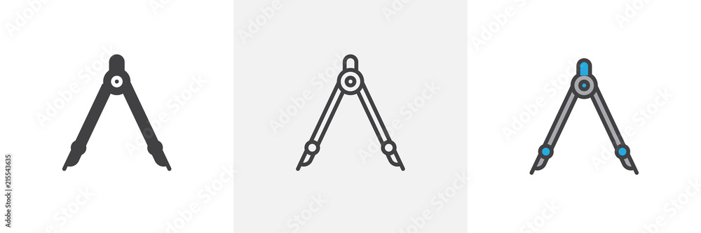 Compass icon. Line, solid and filled outline colorful version, outline and filled vector sign. Divider Symbol, logo illustration. Different style icons set. Pixel perfect vector graphics