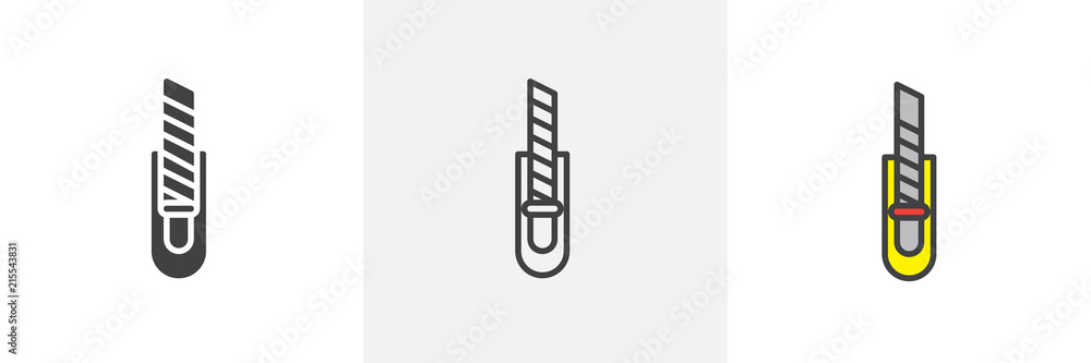 Paper Cutting Knife icon. Line, solid and filled outline colorful version, outline and filled vector sign. Symbol, logo illustration. Different style icons set. Pixel perfect vector graphics Paper Cutting Knife icon. Line, solid and filled outline colorful version, outline and filled vector sign. Symbol, logo illustration. Different style icons set. Pixel perfect vector graphics