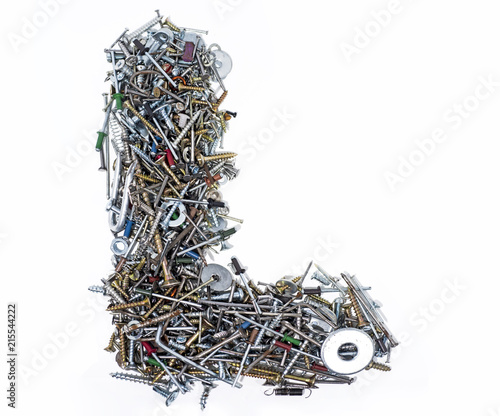 A lot of cogs, screws, bolts and moods on a white background.