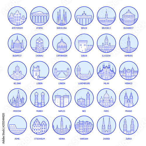 Big collection badges European cities vector #215544420