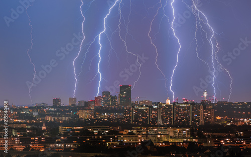Photography Vienna city skyline during storm and lightning