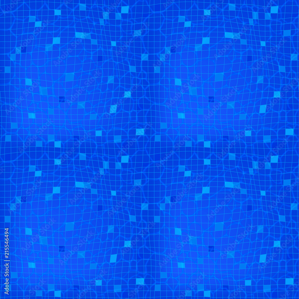 Water in swimming pool, vector seamless pattern. Top view on blue water in deep pool with ceramic masonry and ripple of water, flatlay