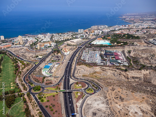 Aerial view of the south side of the Tenerife Island, including playa de las americas