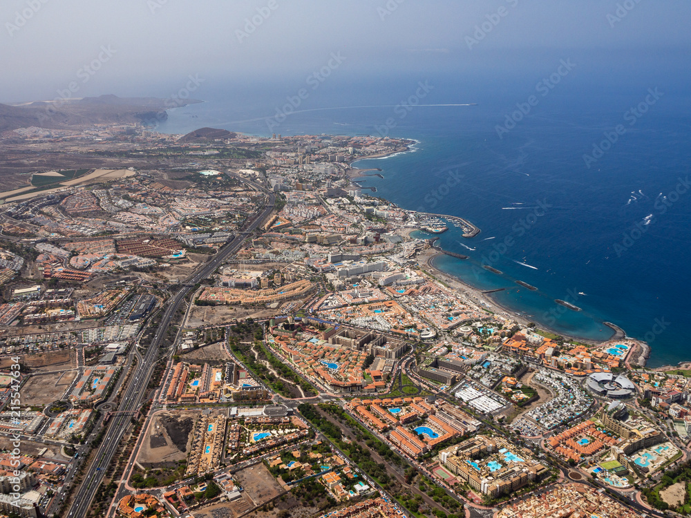 Obraz premium Aerial view of the south side of the Tenerife Island, including playa de las americas