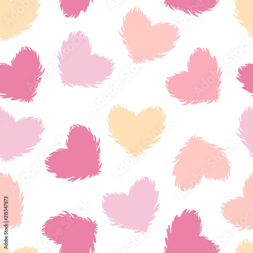 Vector fluffy heart seamless pattern Isolated on white background.