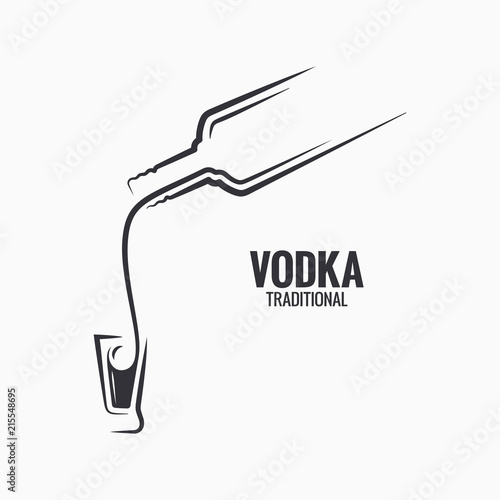 Vodka bottle logo. Vodka shot on white background