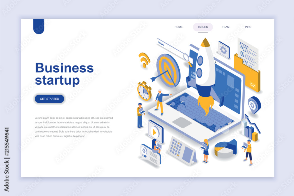 Business startup modern flat design isometric concept. Launch work and people concept. Landing page template. Conceptual isometric vector illustration for web and graphic design.