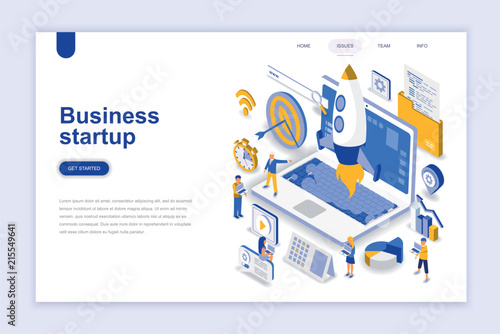 Business startup modern flat design isometric concept. Launch work and people concept. Landing page template. Conceptual isometric vector illustration for web and graphic design.