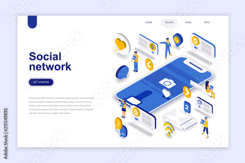 Social network modern flat design isometric concept. Communication and people concept. Landing page template. Conceptual isometric vector illustration for web and graphic design.