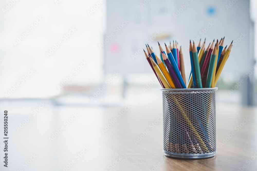 group of pencils colour over blur background for education concept group of pencils colour over blur background for education concept