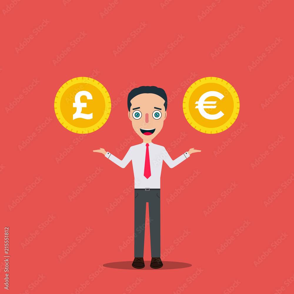 Businessman Cartoon Character Icon Isolated Design Template Vector Illustration money change