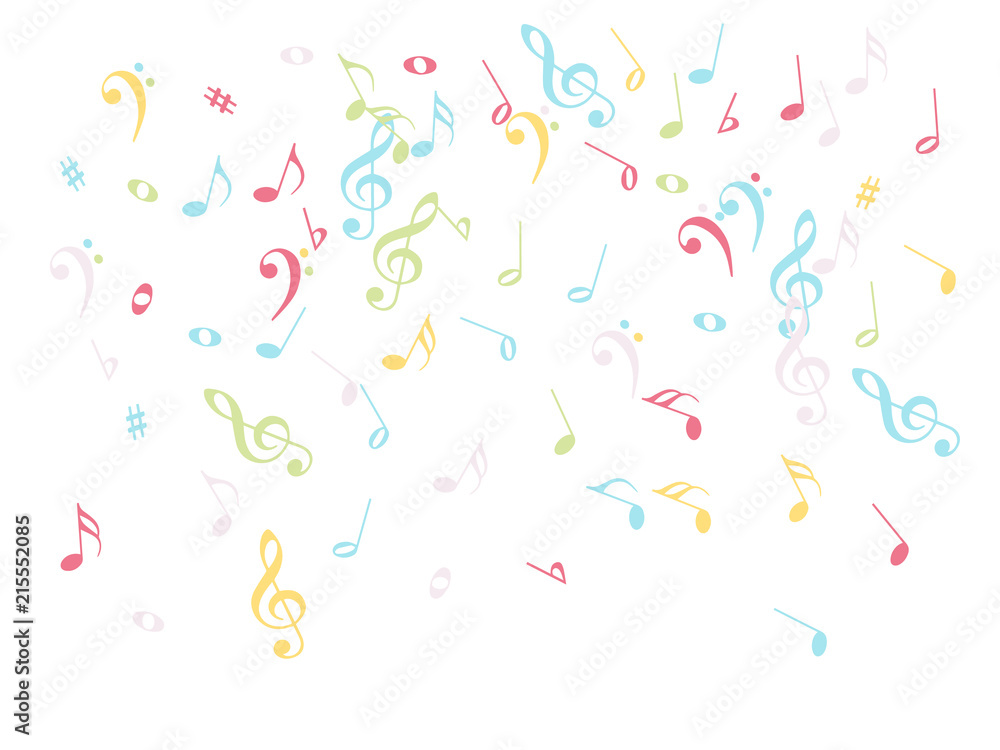 Music Notes Confetti Falling Chaos Vector. Music Symbols Texture Poster