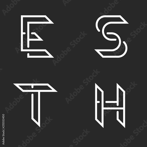 Collection letters S, T, E, H identity logo monogram, overlapping thin lines shape, set individual marks