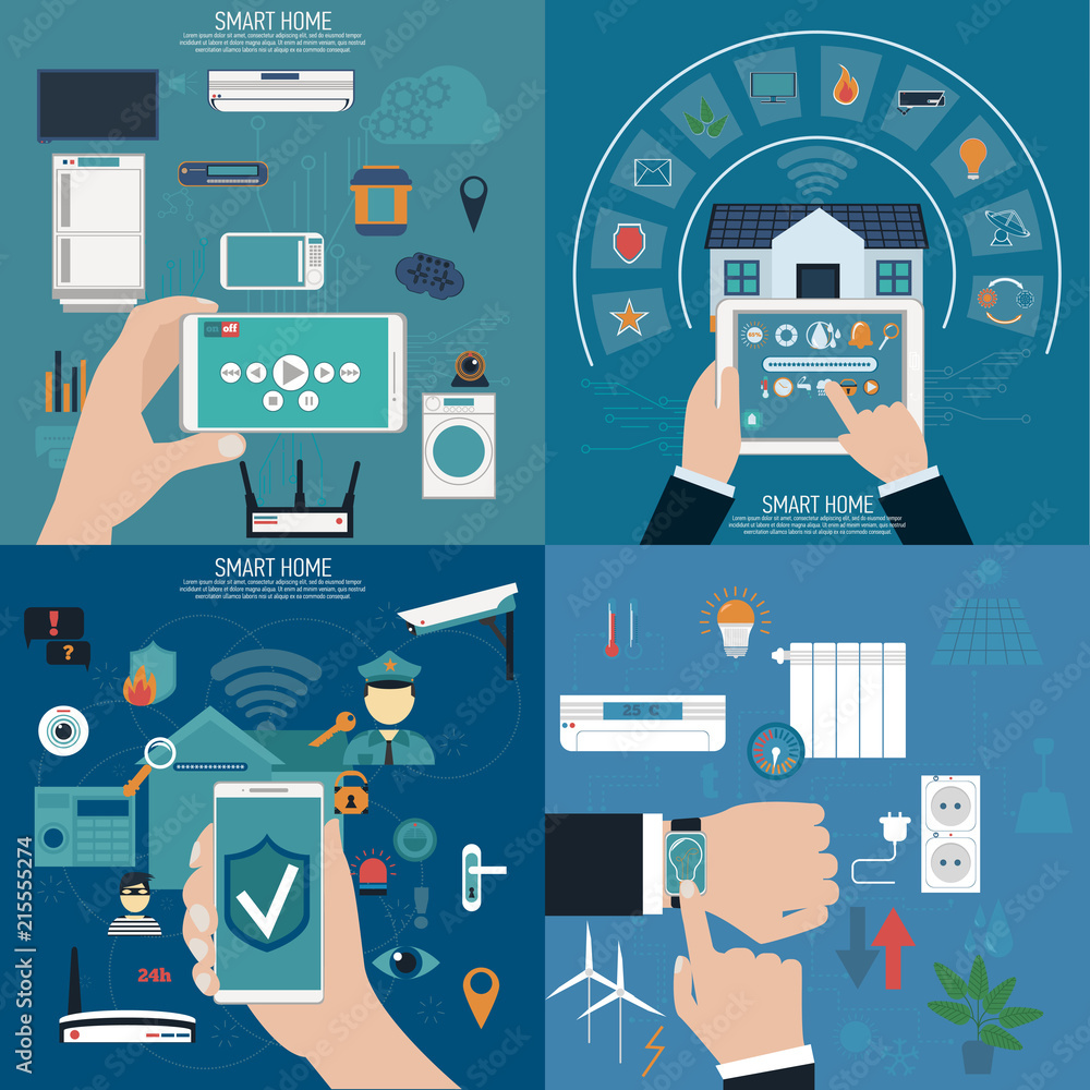 set of banner Smart home. Flat design style vector illustration concept ...