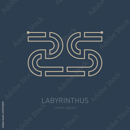 Labyrinth with numbers 2 and 5 for digital design. 25 year anniversary, vector. Maze logo.