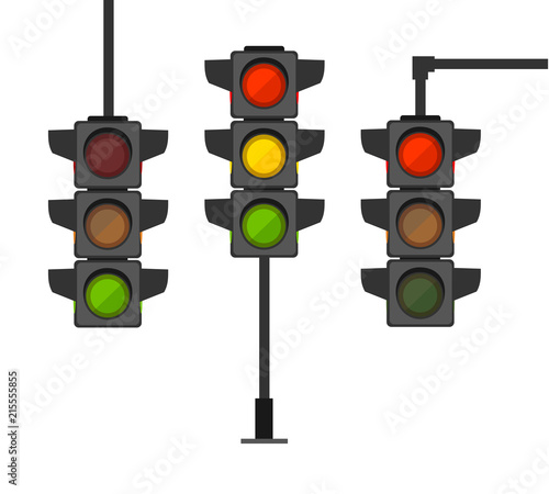 Cartoon Traffic Light Different Types Set. Vector