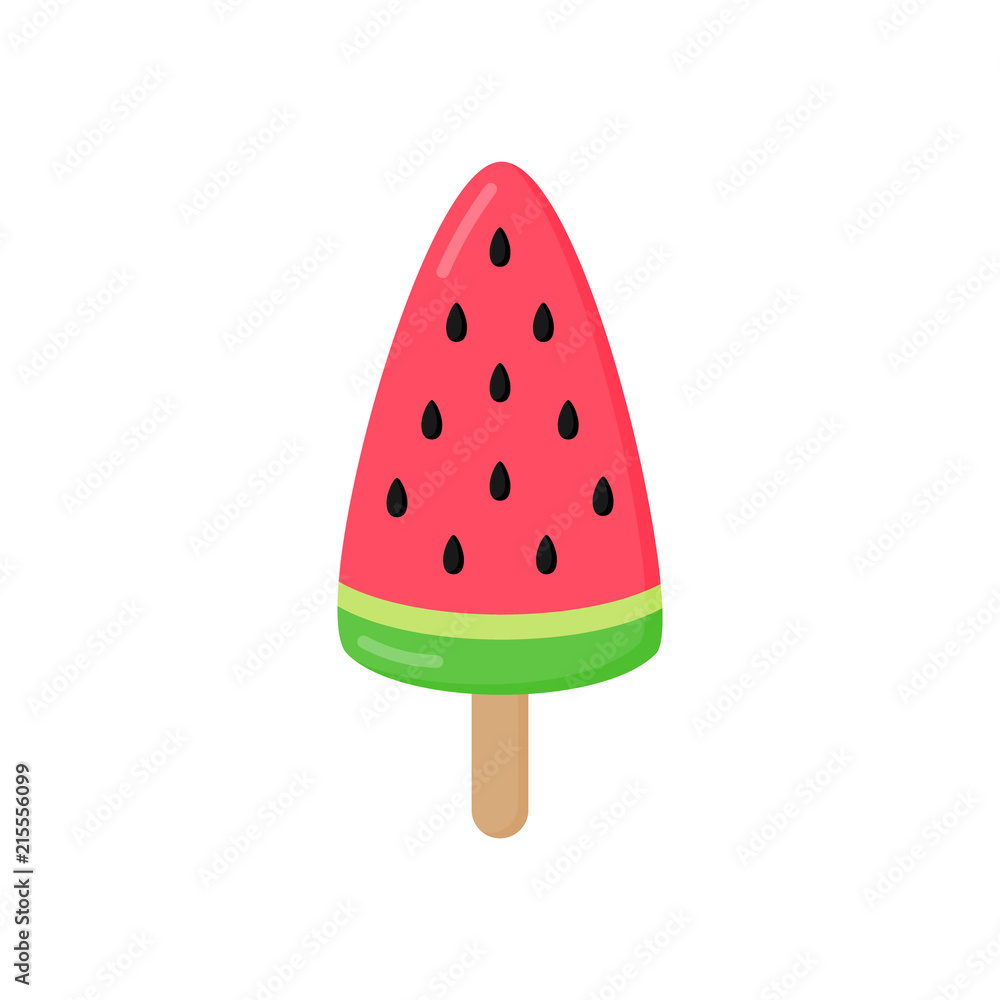 Cute watermelon popsicle vector illustration. Summer fruit ice cream in watermelon shape. Cute watermelon popsicle vector illustration. Summer fruit ice cream in watermelon shape.