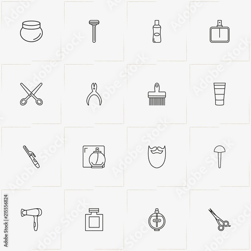 Barbershop line icon set with razor, beard and hairpin