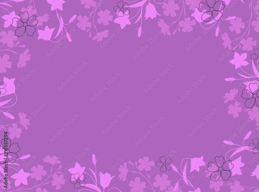 Vector illustration of colorful flowers. Summer floral decorations on a purple background.