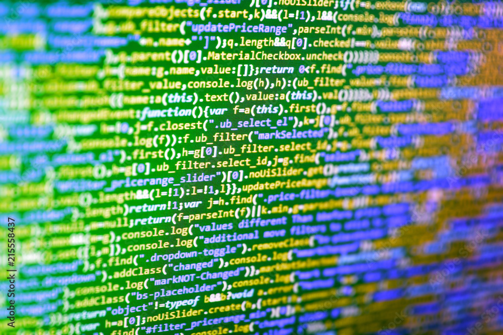 Website design. IT coding on monitor screen. HTML website structure ...