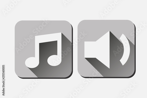 Icono gris de nota musical y altavoz.