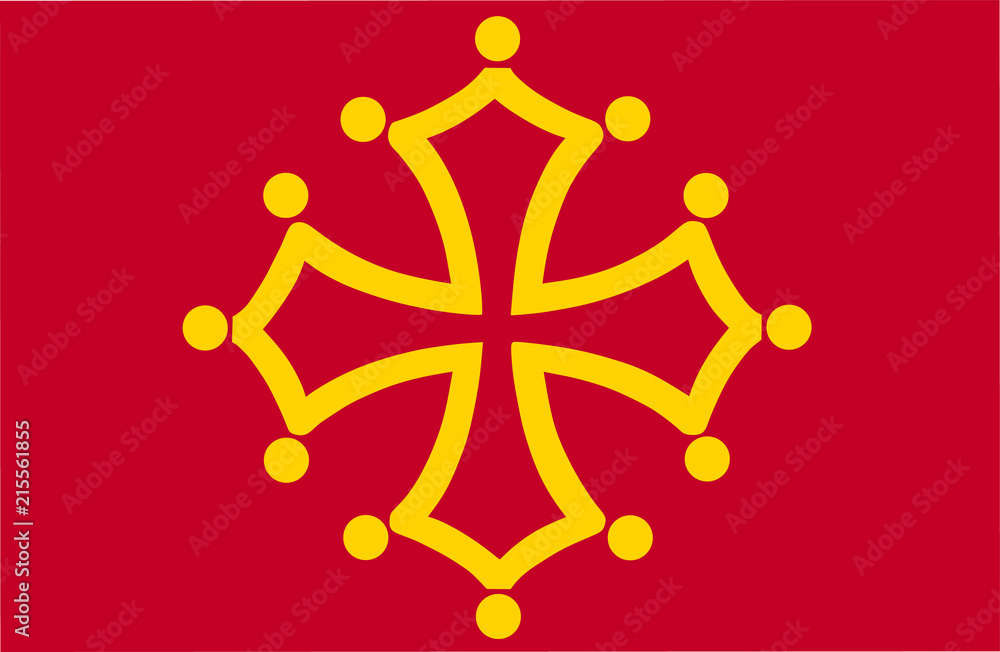 Naklejka premium Vector flag of Midi-Pyrenees Region, France. Flag of Languedoc-Roussillon-Midi-Pyrenees.
