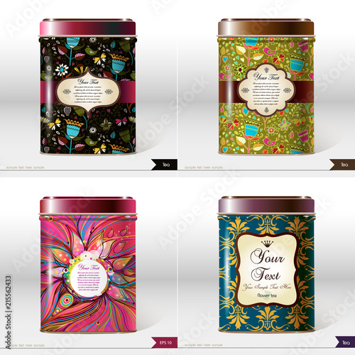Set of four Vector box with place for your text. Design product package. Tea,coffee,dry products.