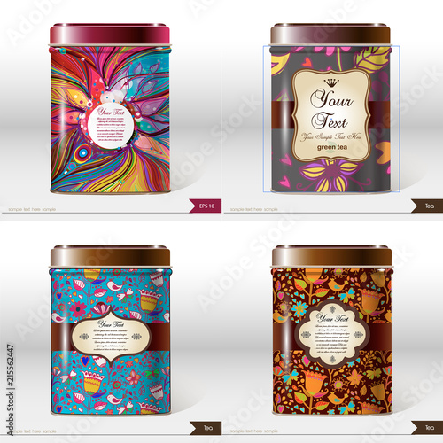 Set of four Vector box with place for your text. Design product package. Tea,coffee,dry products.