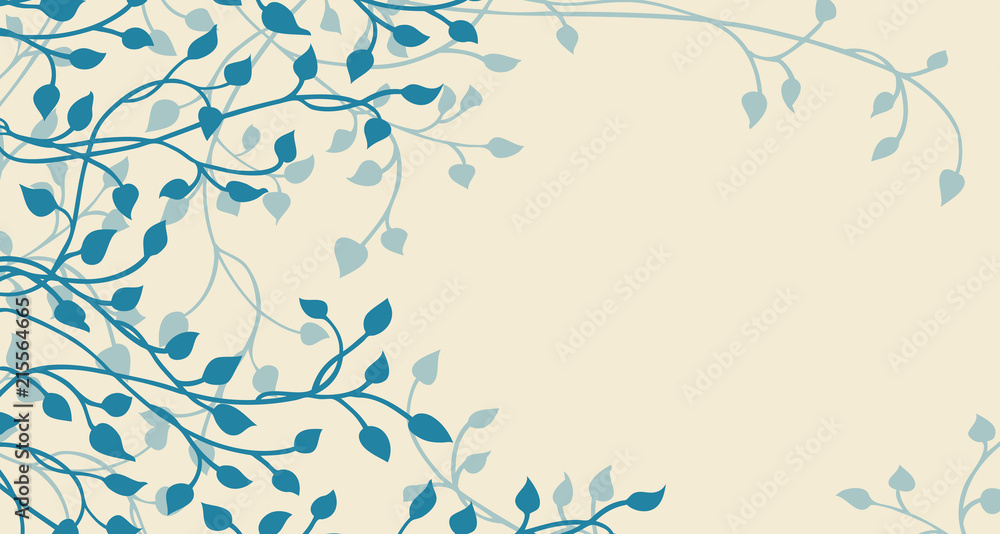 hand drawn ivy and vines in blue on a yellow background vector with