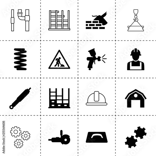 Set of 16 industrial filled and outline icons