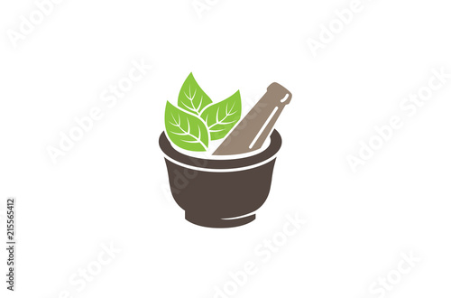 Abstract Herbal Pharmacy Mortar Logo Design Illustration